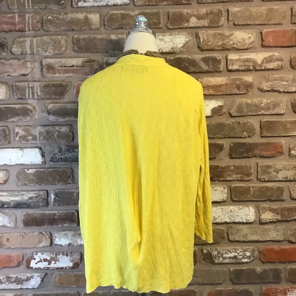 KASPER Women’s Yellow Drape Open Front Ribbed 3/4 Sleeve Cardigan Sweater XL